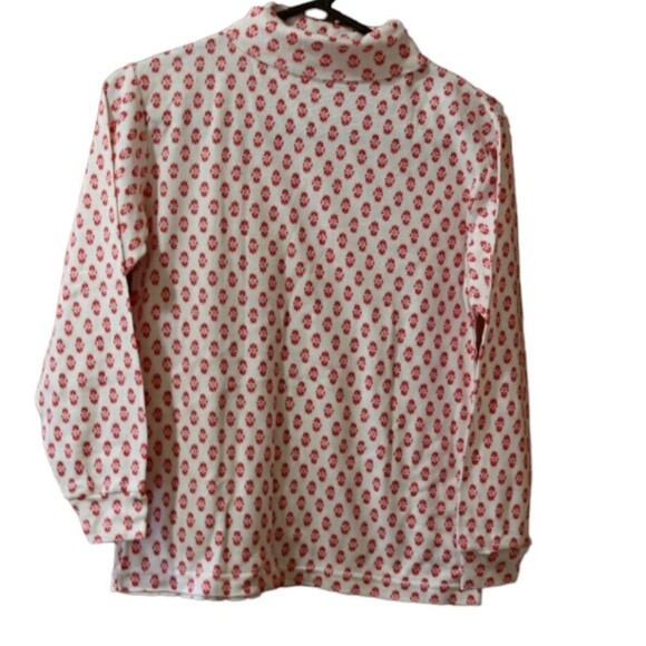 Opportunities Vintage 90s Red White Floral Turtleneck Long Sleeve Top Medium - Picture 1 of 11